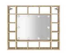 Veidrodinė spintelė su LED apšvietimu, ąžuolo, 91x15x76,5cm