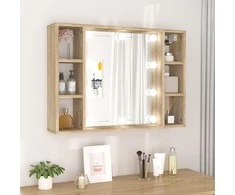 Veidrodinė spintelė su LED apšvietimu, ąžuolo, 76x15x55cm
