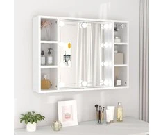 Veidrodinė spintelė su LED apšvietimu, balta, 76x15x55cm
