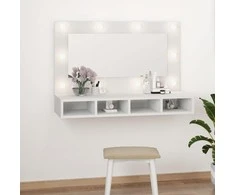 Veidrodinė spintelė su LED apšvietimu, balta, 90x31,5x62cm
