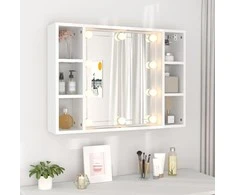 Veidrodinė spintelė su LED apšvietimu, balta, 76x15x55cm