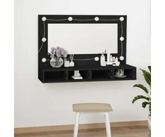Veidrodinė spintelė su LED apšvietimu, juoda, 90x31,5x62cm
