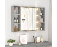 Veidrodinė spintelė su LED apšvietimu, pilka ąžuolo, 76x15x55cm