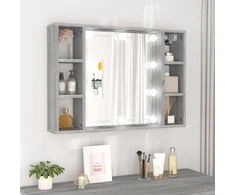 Veidrodinė spintelė su LED apšvietimu, pilka ąžuolo, 76x15x55cm