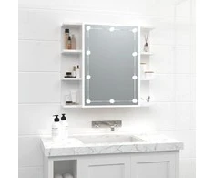 Veidrodinė spintelė su LED, balta, 70x16,5x60cm, blizgi