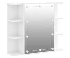 Veidrodinė spintelė su LED, balta, 70x16,5x60cm, blizgi