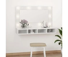 Veidrodinė spintelė su LED, balta, 90x31,5x62cm, blizgi