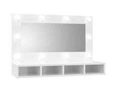Veidrodinė spintelė su LED, balta, 90x31,5x62cm, blizgi