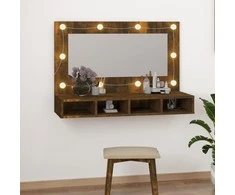 Veidrodinė spintelė su LED, dūminio ąžuolo, 90x31,5x62cm