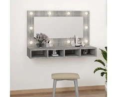 Veidrodinė spintelė su LED, pilka ąžuolo, 90x31,5x62 cm