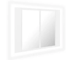 Veidrodinė vonios spintelė su LED, balta, 60x12x45cm, akrilas