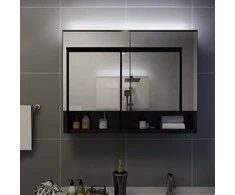 Veidrodinė vonios spintelė su LED, juoda, 80x15x60cm, MDF