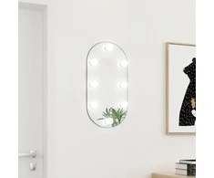 Veidrodis su LED lemputėmis, 60x30cm, stiklas, ovalo formos