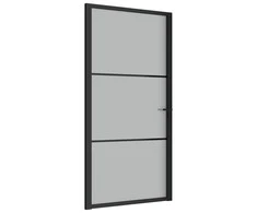 Vidaus durys, juodos, 102,5x201,5cm, matinis stiklas/aliuminis