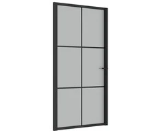 Vidaus durys, juodos, 102,5x201,5cm, matinis stiklas/aliuminis