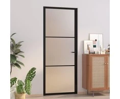 Vidaus durys, juodos, 83x201,5cm, matinis stiklas ir aliuminis