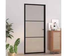 Vidaus durys, juodos, 93x201,5cm, matinis stiklas ir aliuminis