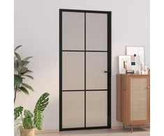 Vidaus durys, juodos, 93x201,5cm, matinis stiklas ir aliuminis