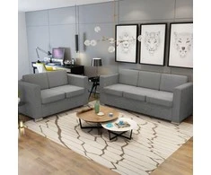 Sofa 2 sofų komplektas, audinys, šviesiai pilkos