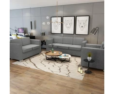 Sofa 3 sofų komplektas, audinys, šviesiai pilkos