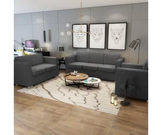Sofa 3 sofų komplektas, audinys, tamsiai pilkos