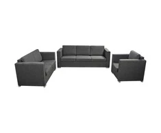 Sofa 3 sofų komplektas, audinys, tamsiai pilkos