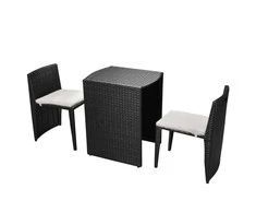 Lauko baldų komplektas Bistro baldų komplektas su pagalvėmis, 3d., juodas, polirat.