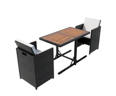 Lauko baldų komplektas Bistro baldų komplektas su pagalvėmis, 3d., juodas, polirat.