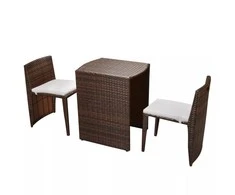 Lauko baldų komplektas Bistro baldų komplektas su pagalvėmis, 3d., rudas, polirat.