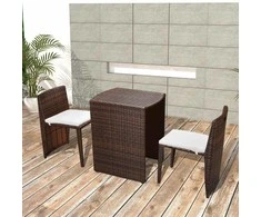 Lauko baldų komplektas Bistro baldų komplektas su pagalvėmis, 3d., rudas, polirat.