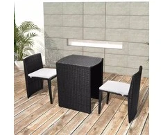 Lauko baldų komplektas Bistro baldų komplektas su pagalvėmis, 3d., juodas, polirat.