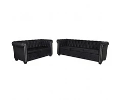Sofa Chesterfield dvivietė ir trivietė sofos, juodos, dirbtinė oda
