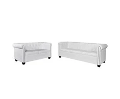 Sofa Chesterfield dvivietė ir trivietė sofos, baltos, dirbtinė oda
