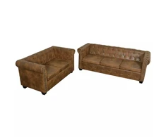 Sofa Chesterfield dvivietės ir trivietės sofos komplektas, rudas