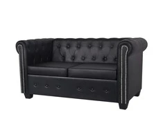 Chesterfield dvivietė sofa, dirbtinė oda, juoda