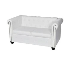 Chesterfield dvivietė sofa, dirbtinė oda, balta