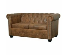 Chesterfield dvivietė sofa, dirbtinė oda, ruda