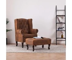 Fotelis Chesterfield krėslas ir pakoja, rudos sp., dirbt. versta oda