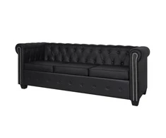 Chesterfield trivietė sofa, dirbtinė oda, juoda