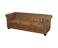 Chesterfield trivietė sofa, dirbtinė oda, ruda