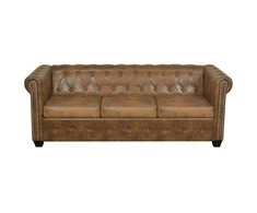 Chesterfield trivietė sofa, dirbtinė oda, ruda