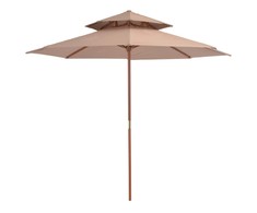 Skėtis su mediniu stulpu, taupe, 270cm, su dvigubu stogu