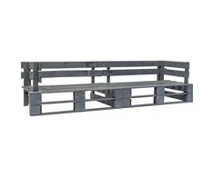 Dvivietė sodo sofa iš palečių, pilkos spalvos, mediena