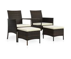 Dvivietė sodo sofa su arbatiniu staliuku, ruda, poliratanas