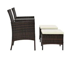 Dvivietė sodo sofa su arbatiniu staliuku, ruda, poliratanas