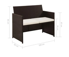 Dvivietė sodo sofa su pagalvėlėmis, rudos spalvos, poliratanas