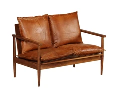 Dvivietė sofa, tikra oda ir akacijos mediena, ruda