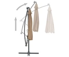 Gembinis skėtis su LED ir plieniniu stulpu, taupe, 300cm