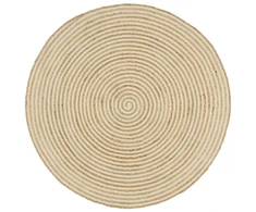 Kilimas, baltas, 150cm, džiutas, rankų darbo, spiralės dizainas