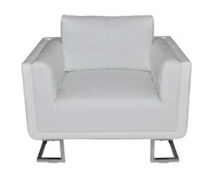 Fotelis Krėslas, baltas, chromuotos kojos, kubo forma, dirbtinė oda